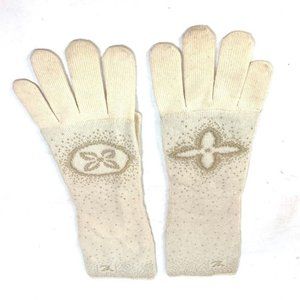 Authentic LOUIS VUITTON Logo Gompoliana Glitter LV Gloves long IvoryBased/Gold